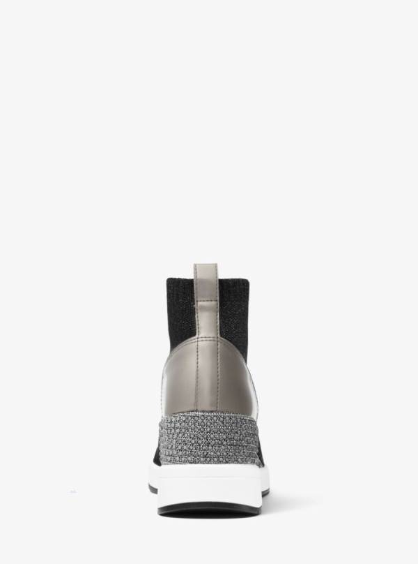 Damske Tenisky Michael Kors Skyler Embellished Metallic Stretch Knit Sock Čierne - Topanky Michael Kors Vypredaj | BTLCO-8159